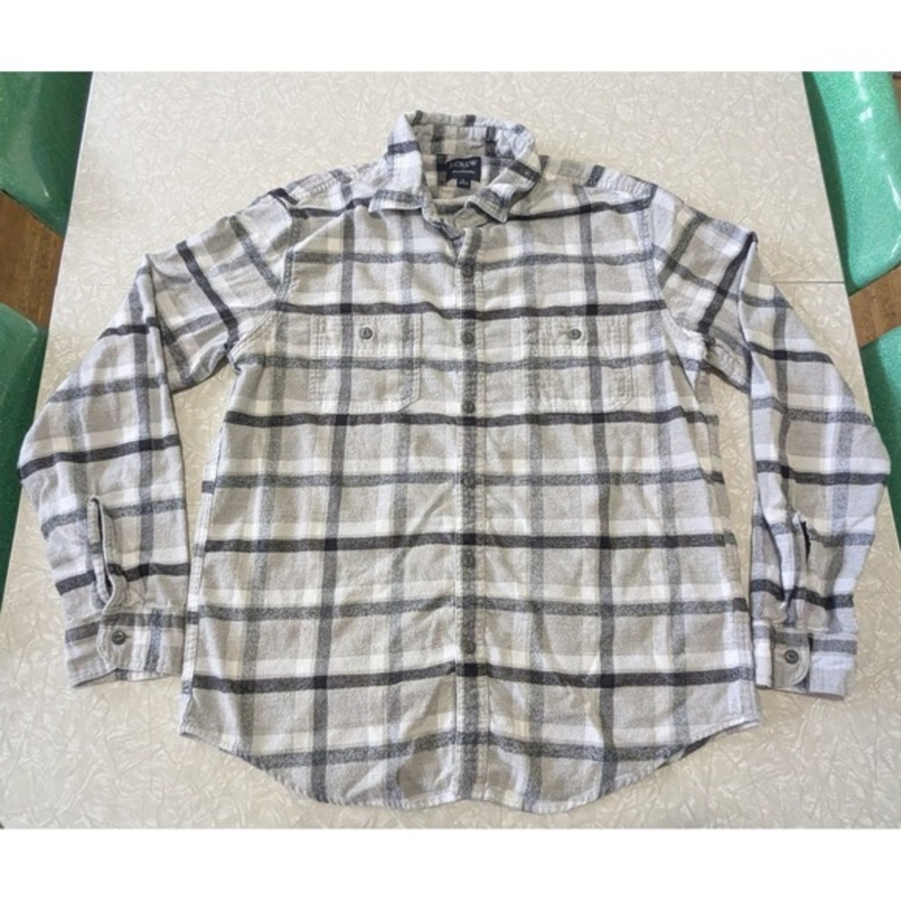 J Crew Women's L 100% Cotton Flannel Plaid Button Up Long Sleeve Shirt Boyfriend